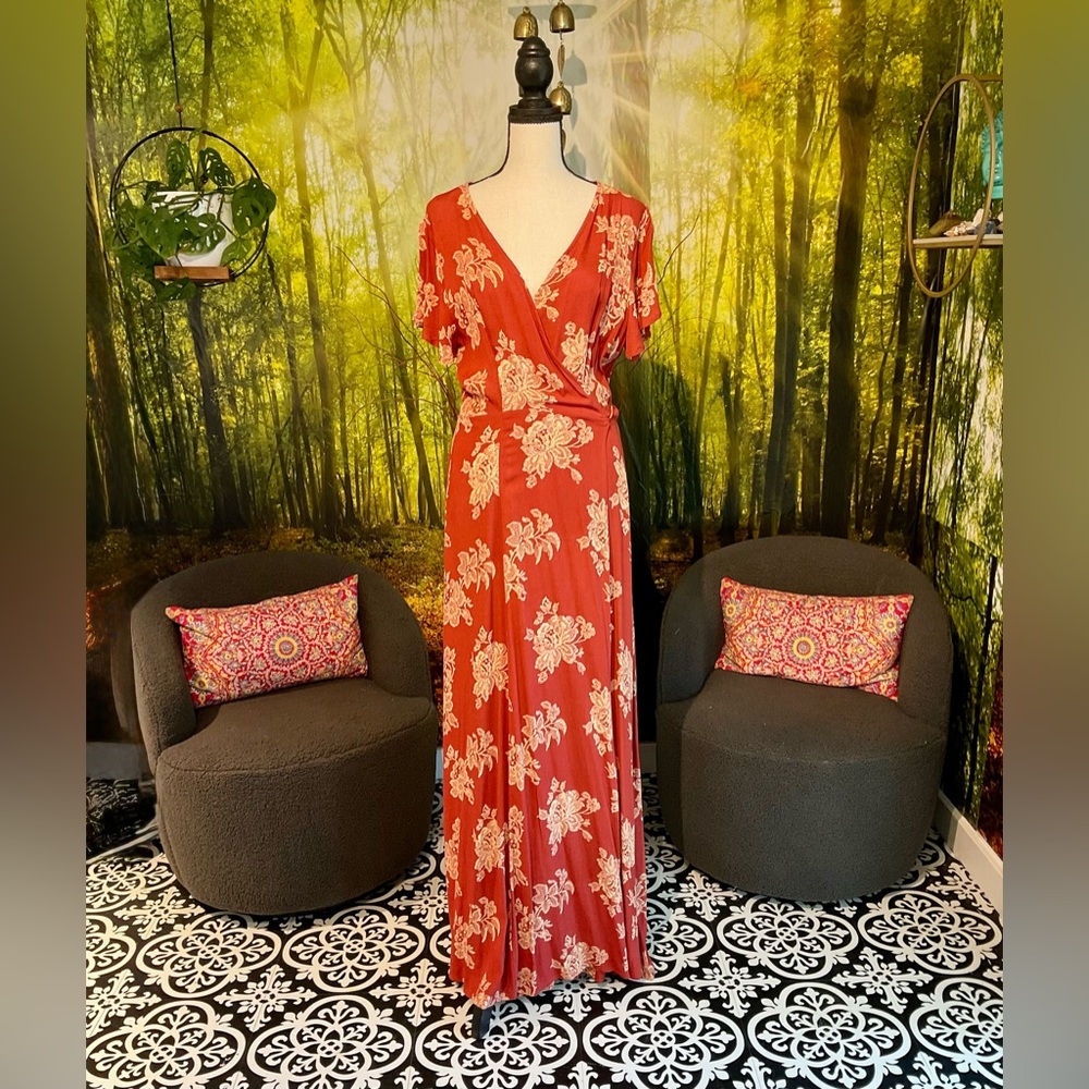 Heart of Marigold Rust Red Floral Print Wrap Maxi